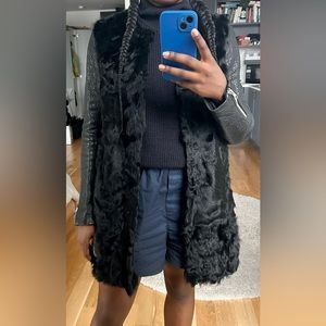 Genuine Mongolian Lamb and Leather Coat by Maje | Black | Size 38